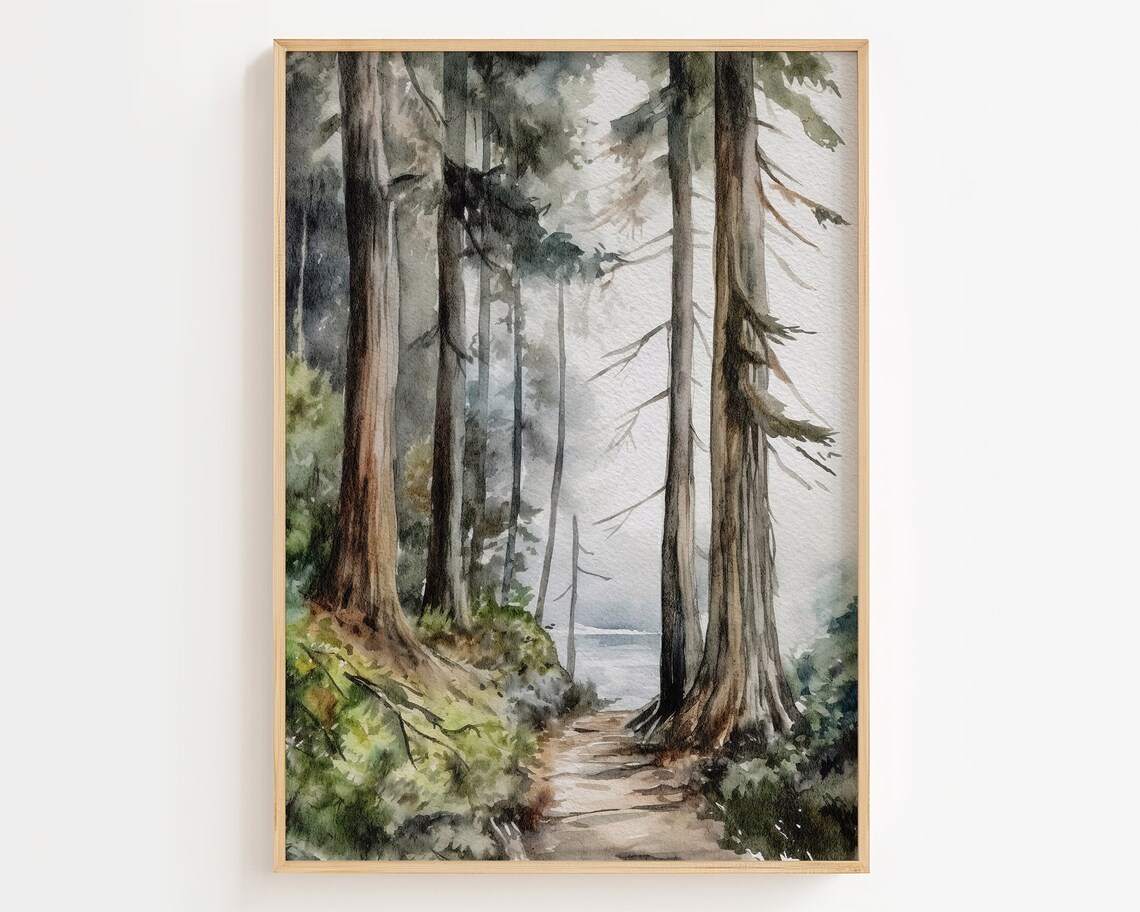 Oregon Forest Watercolor Art Print, Evergreen Pines