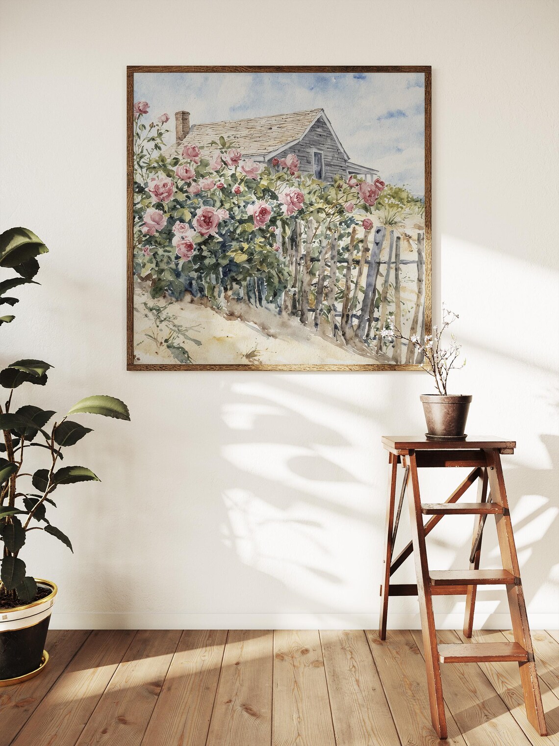 Beach House Watercolor Print, Cape Cod Roses Garden - Image 5