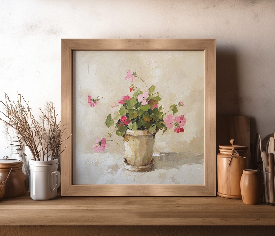 Geranium Oil-Painting Style Art Print, Farmhouse Decor - Image 4