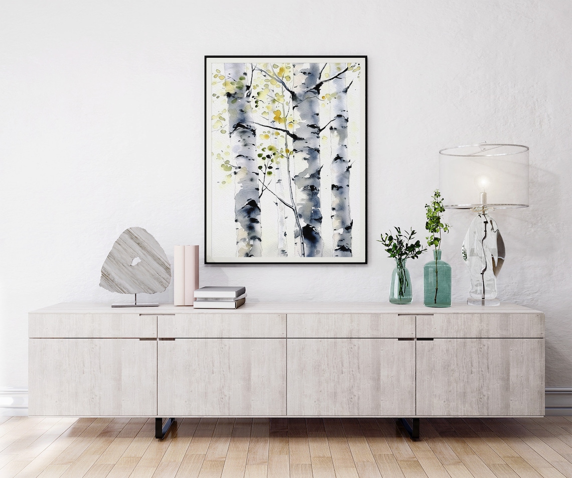 Birch Trees Watercolor Art Print, Spring Birch Grove - Image 3