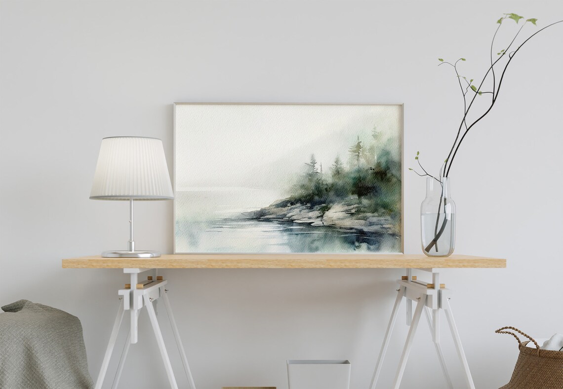 Tahoe Lake Watercolor Landscape, California Art Print - Image 4