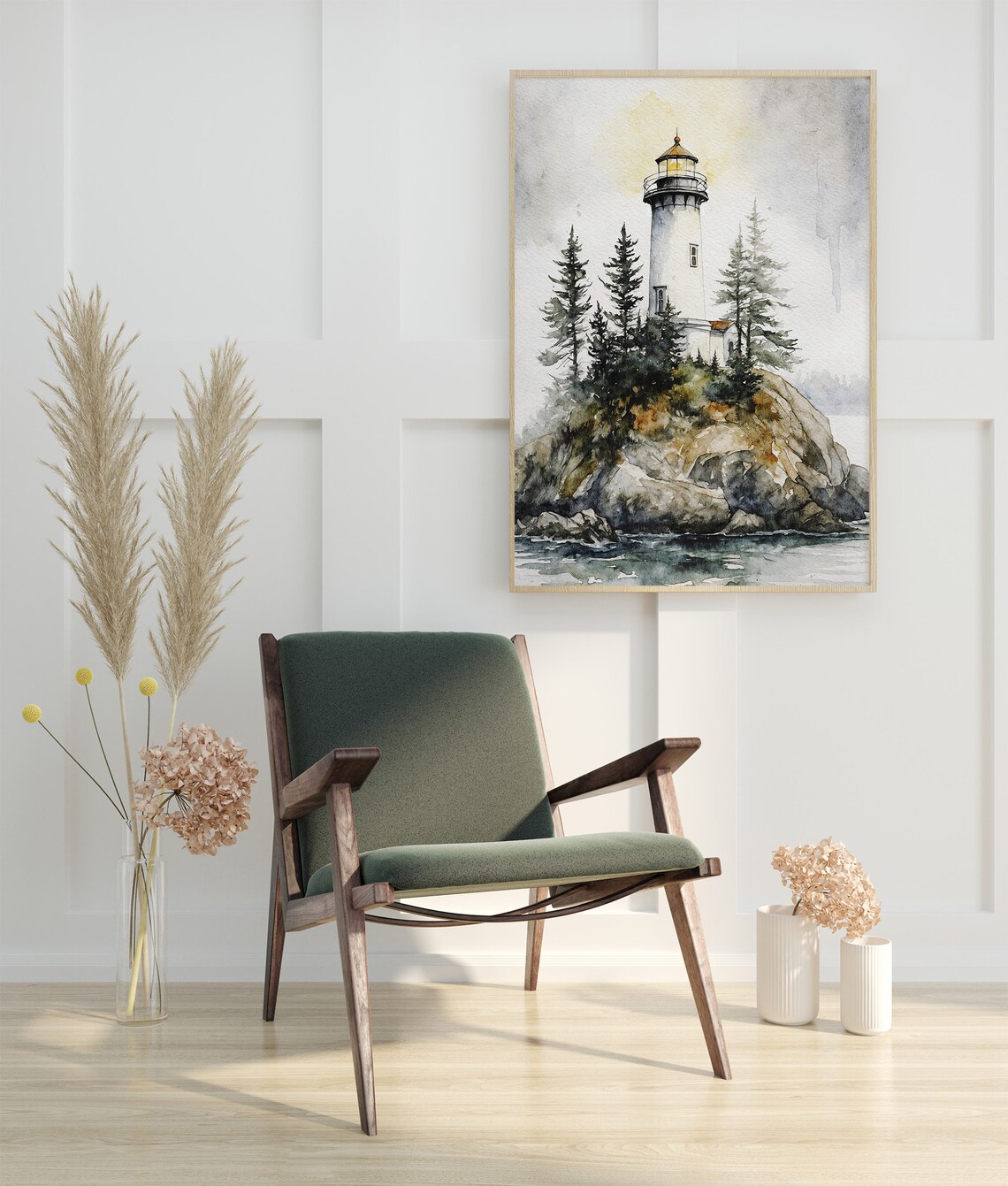 Lighthouse Watercolor Art Print, Great Lake Landscape - Image 2