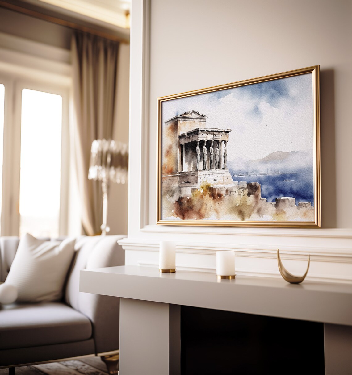 Athens Watercolor Travel Poster, Greek Temple - Image 3