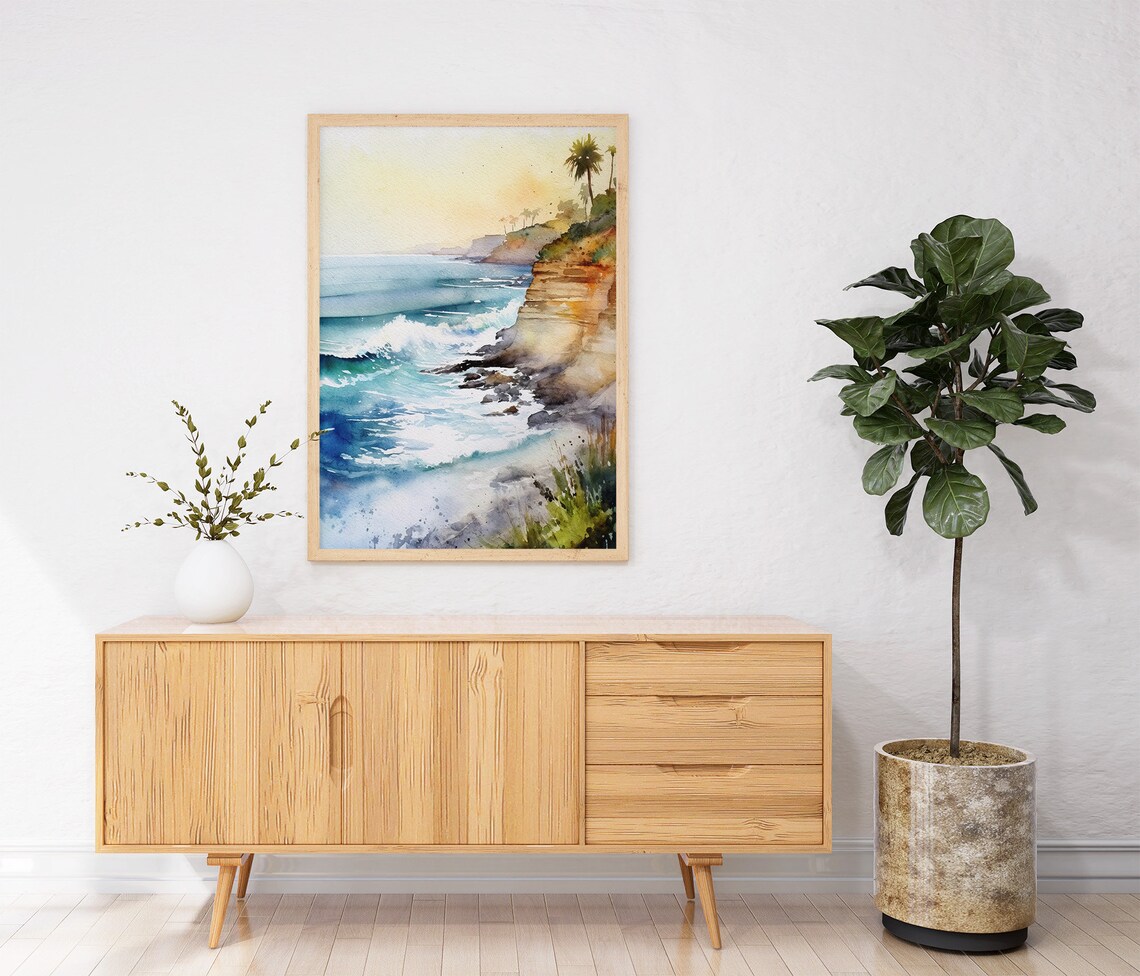 Laguna Beach California Coast Watercolor Ocean Waves Cliffs Shore Poster - Image 4