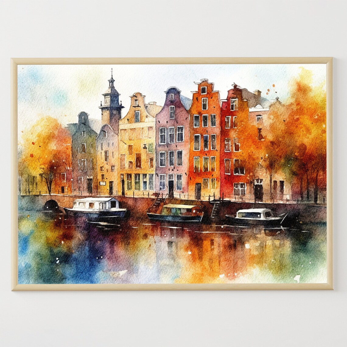 Amsterdam Watercolor Cityscape, Old Town Art Print