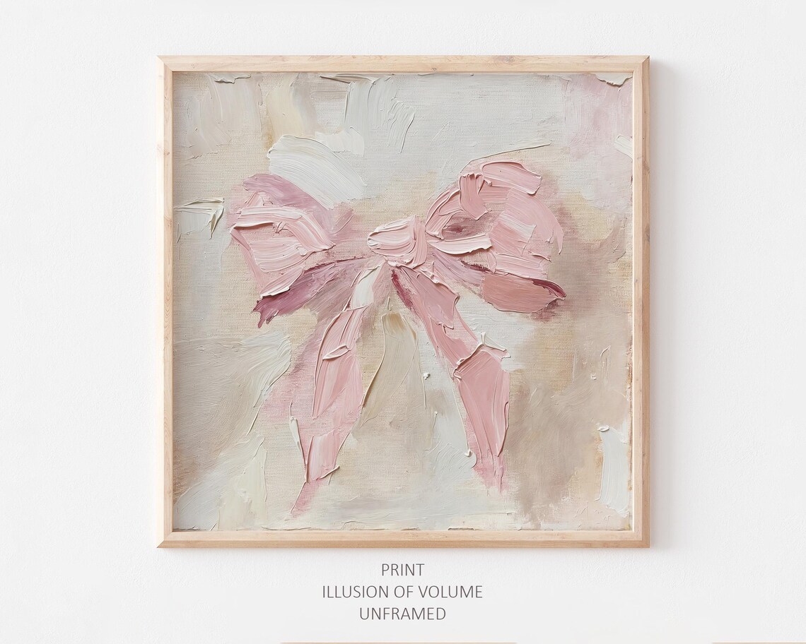 Pink Bow Oil Painting Print, Coquette Apartment Art