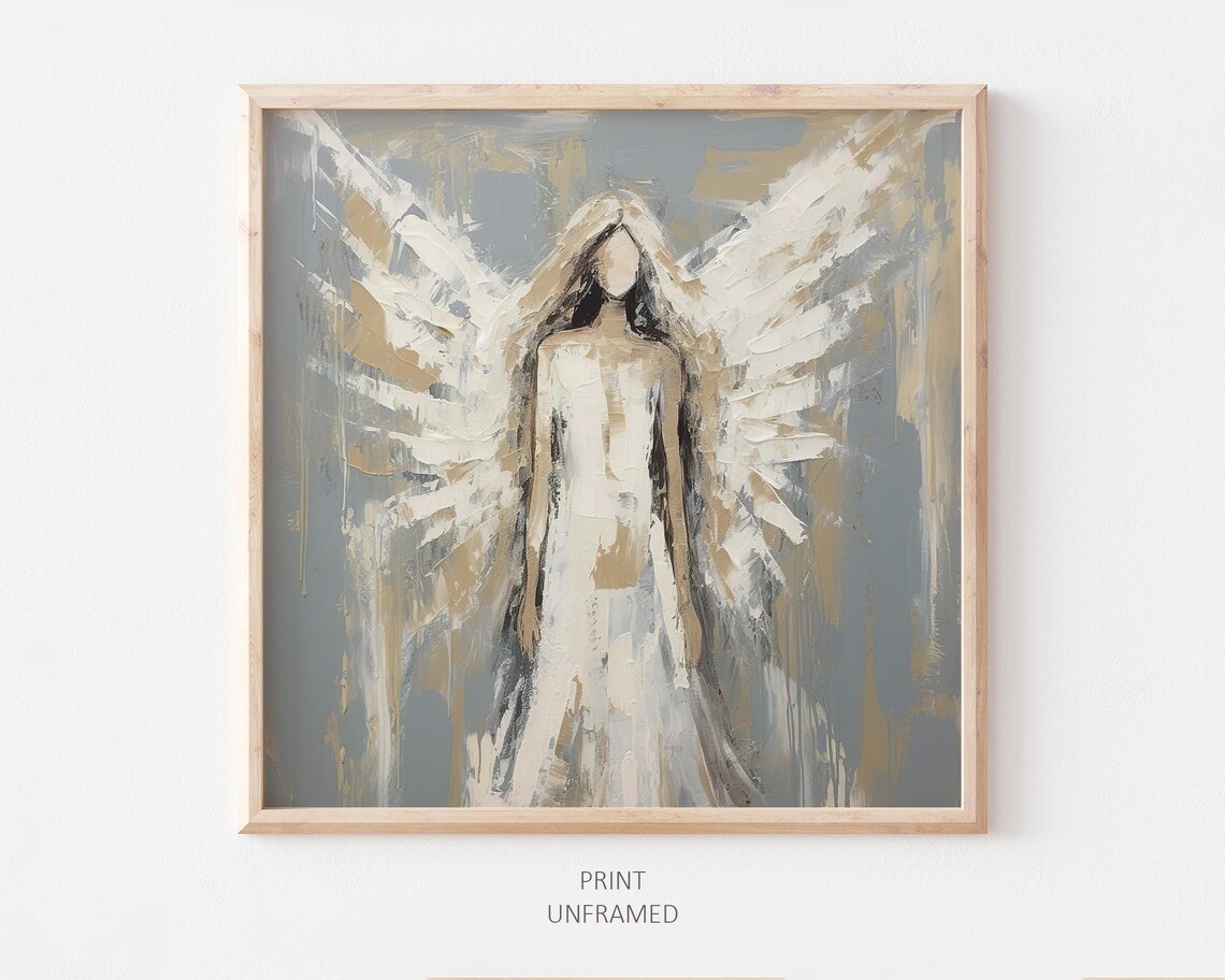 Abstract Angel Oil Painting Art Print, Guardian Angel