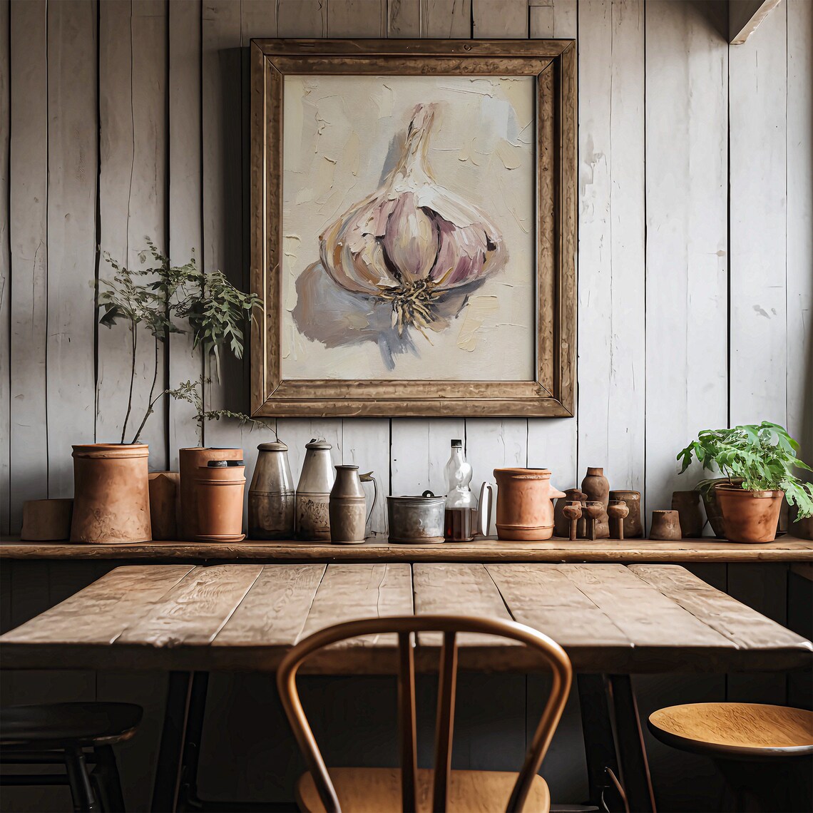 Garlic Bulb Oil Painting, Farmhouse Kitchen Art Print - Image 2