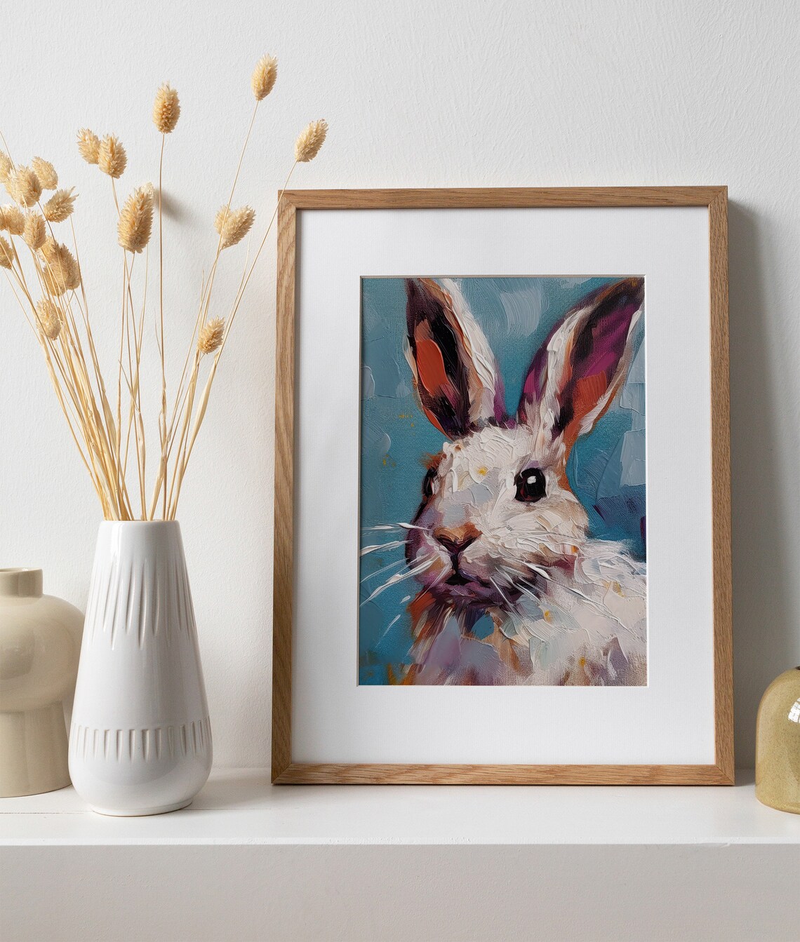 Rabbit Oil Painting Art Print, White Bunny Portrait - Image 4