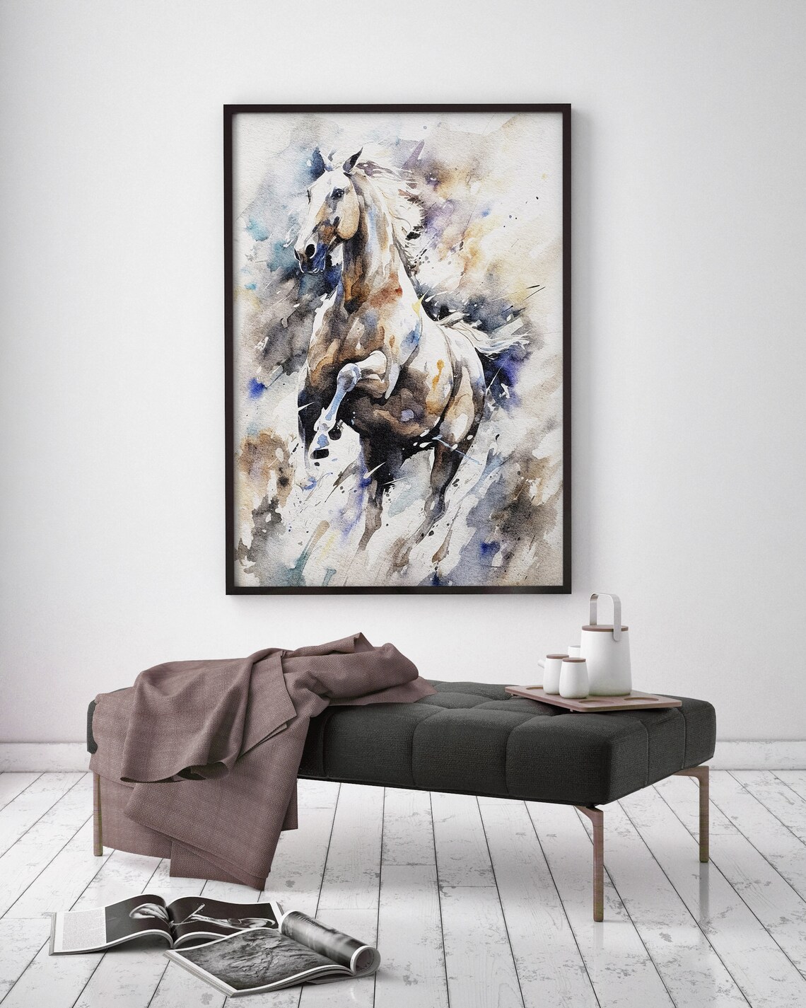Horse Watercolor Art Print, Running Wild Horse Western - Image 4