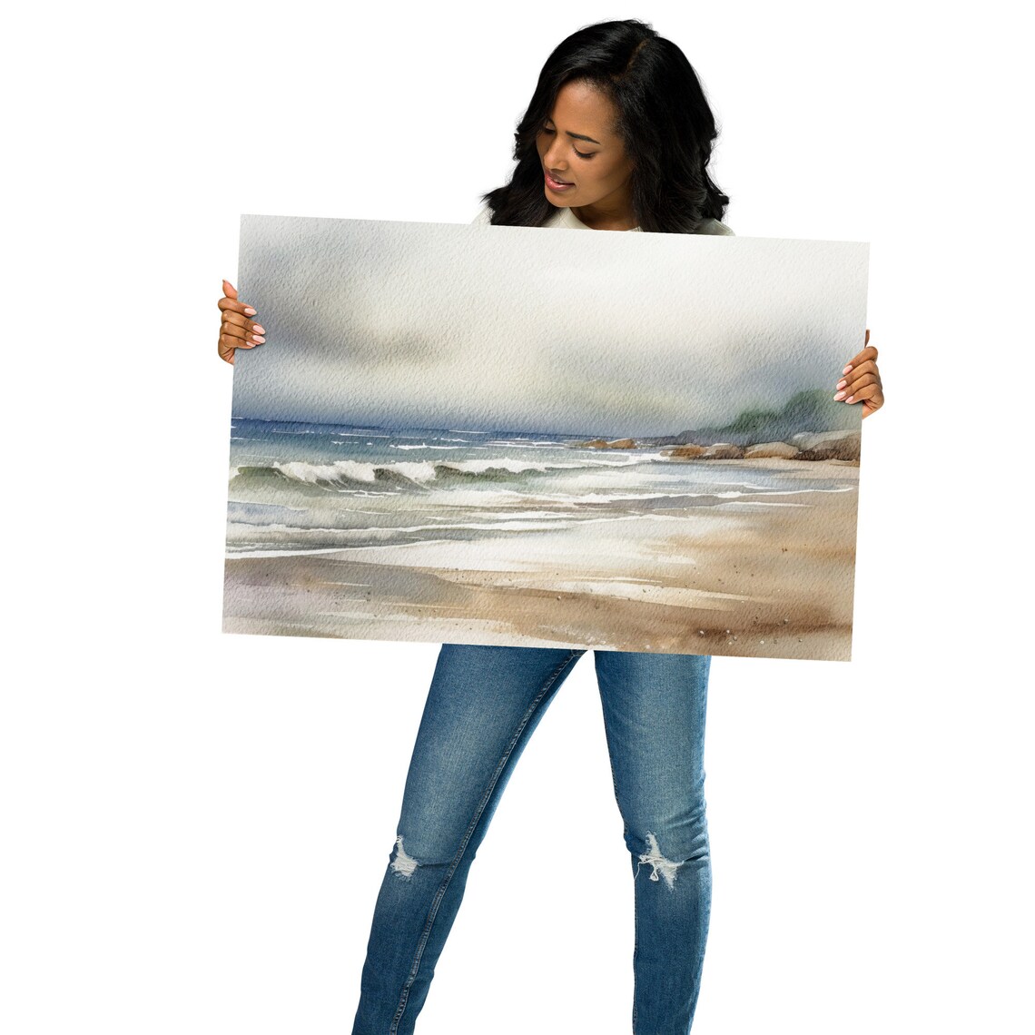 Seascape Watercolor Ocean Beach Poster, Coastal Art - Image 2