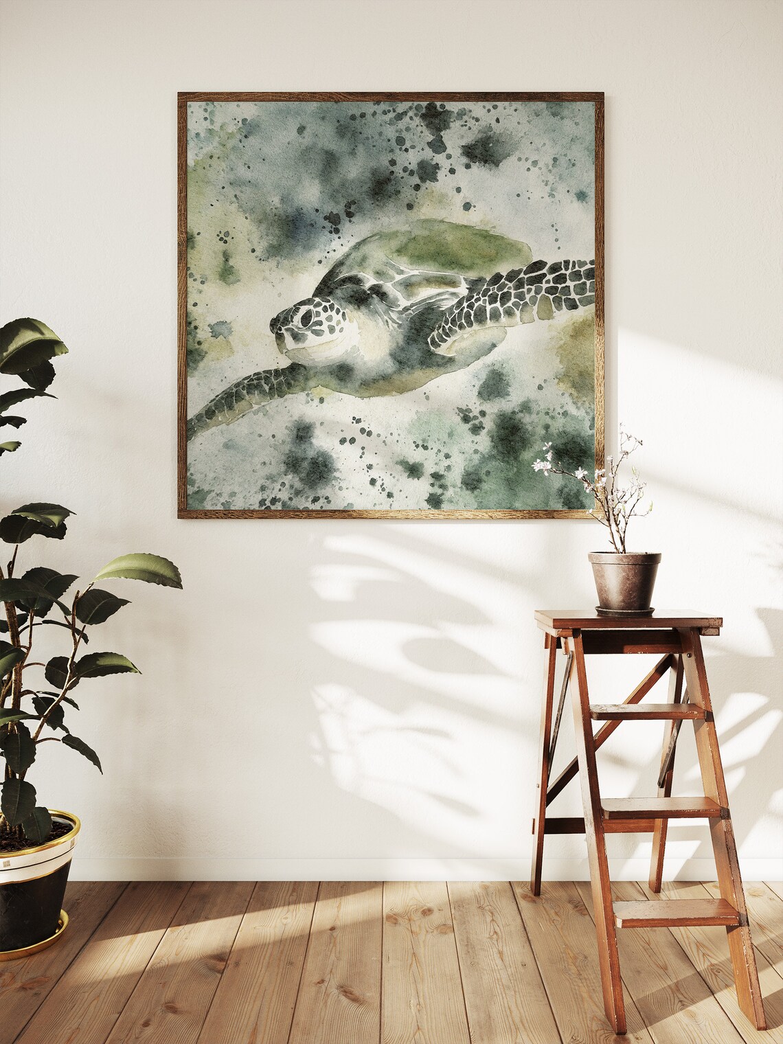 Sea Turtle Watercolor Art Print Sea Animal Painting Sea Life Wall Art Sea Nature Artwork Beach House Wall Decor - Image 5