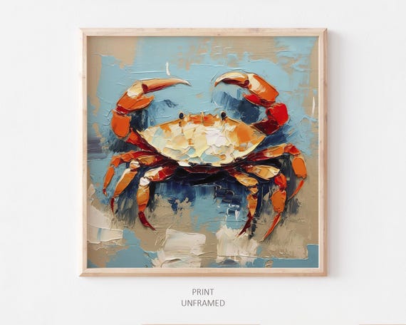 Crab Oil-Painting Style Art Print, Sea Life Decor