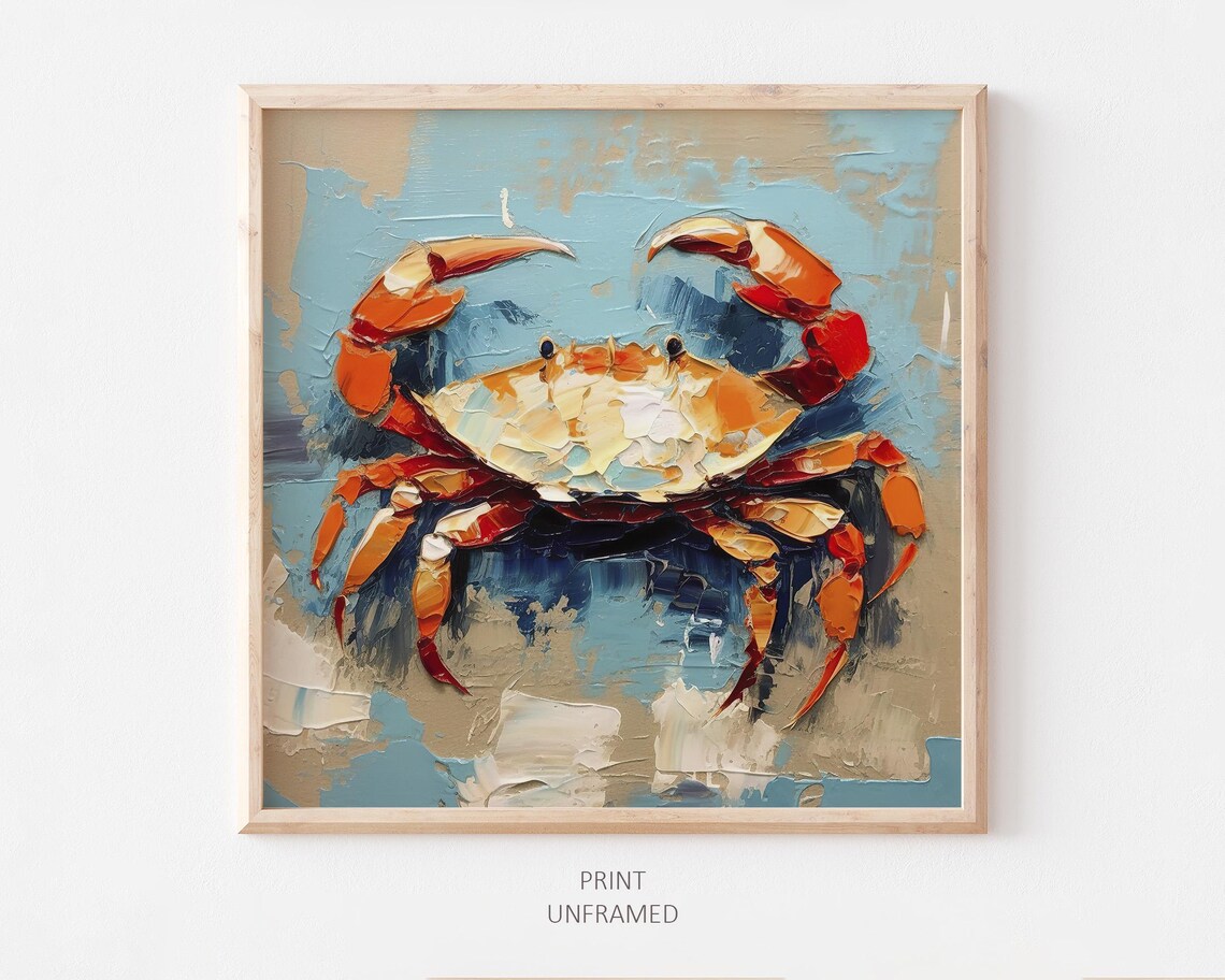 Crab Oil-Painting Style Art Print, Sea Life Decor