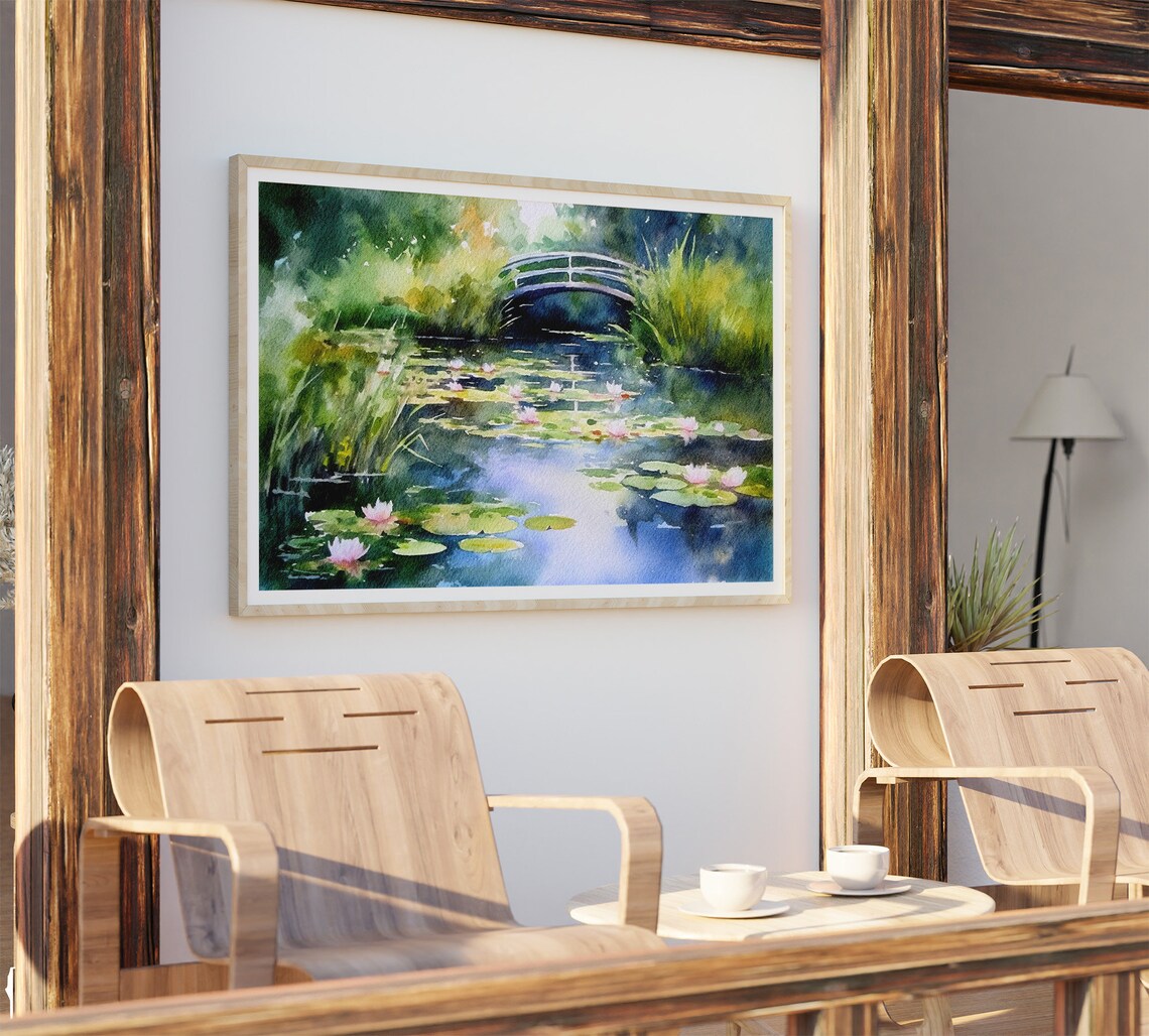Monet-Inspired Water Lily Pond Watercolor Art Print - Image 3