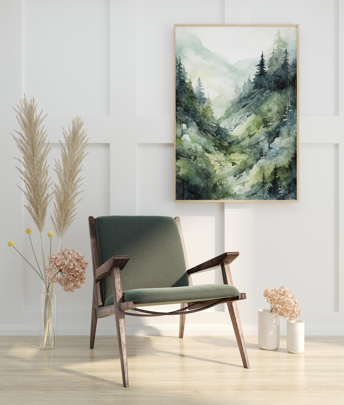 Mountain Forest Painting Pines Watercolor Pine Forest Wall Art Pine Trees Artwork Mountain Landscape - Image 3