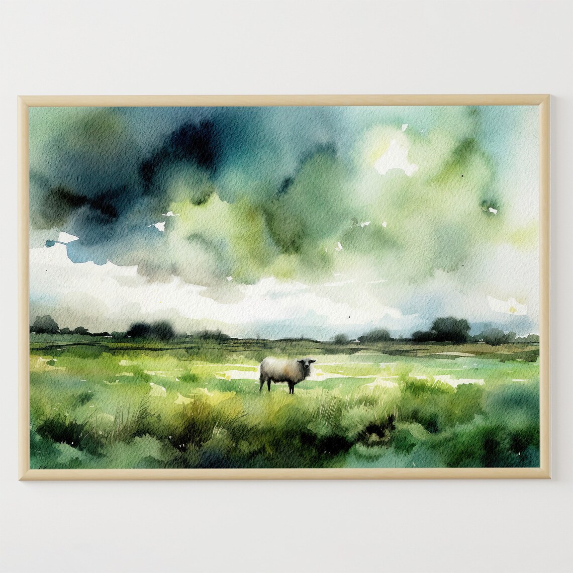 Sheep in Irish Landscape, Watercolor Art Print