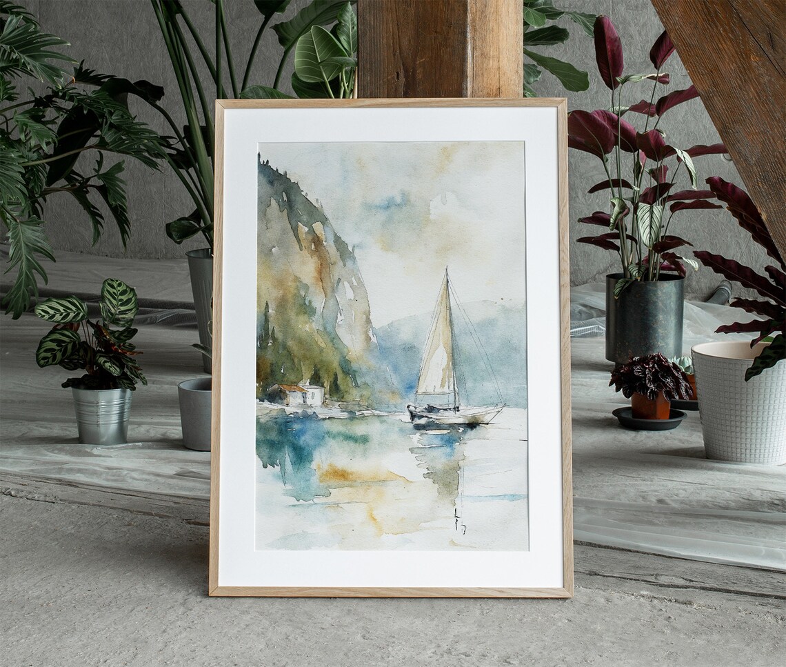 Capri Sailboat Watercolor Art Print, Italian Coast - Image 4