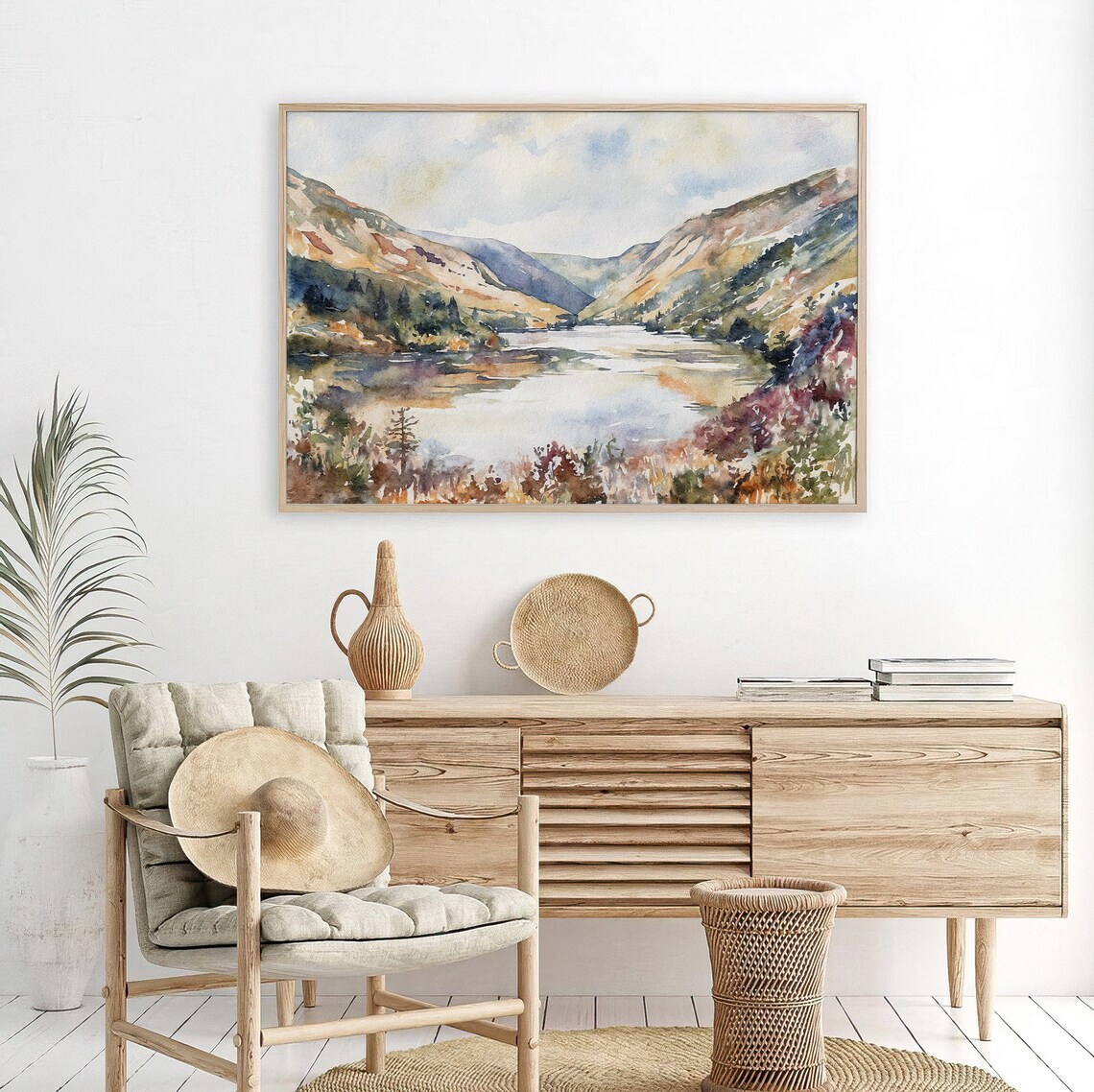 Glendalough Ireland Mountain Lake Valley Autumn Watercolor Art Poster - Image 3