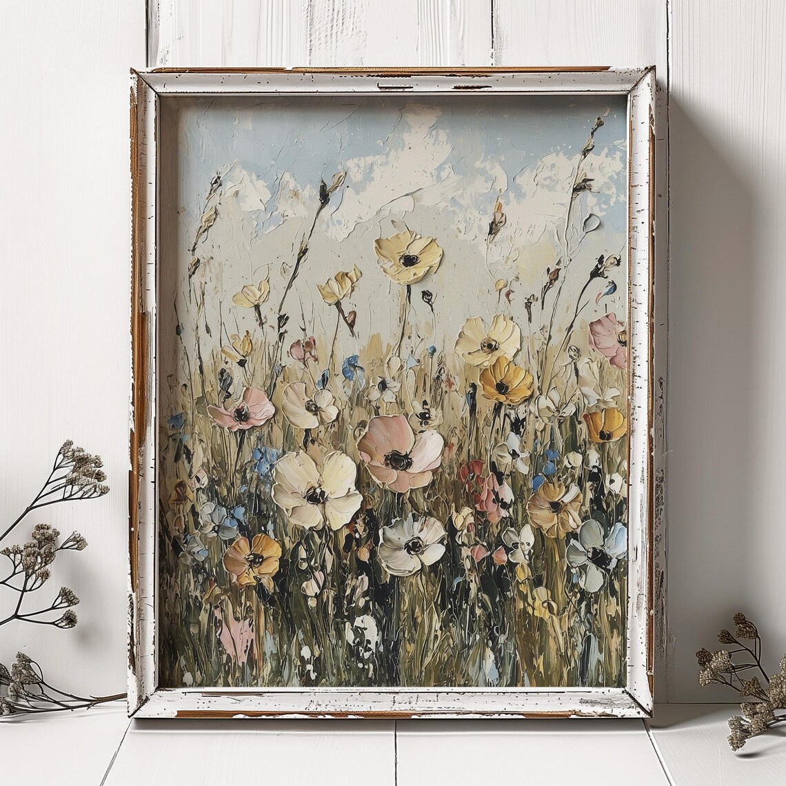 Wildflowers Oil Print, Farmhouse Meadow Floral Art