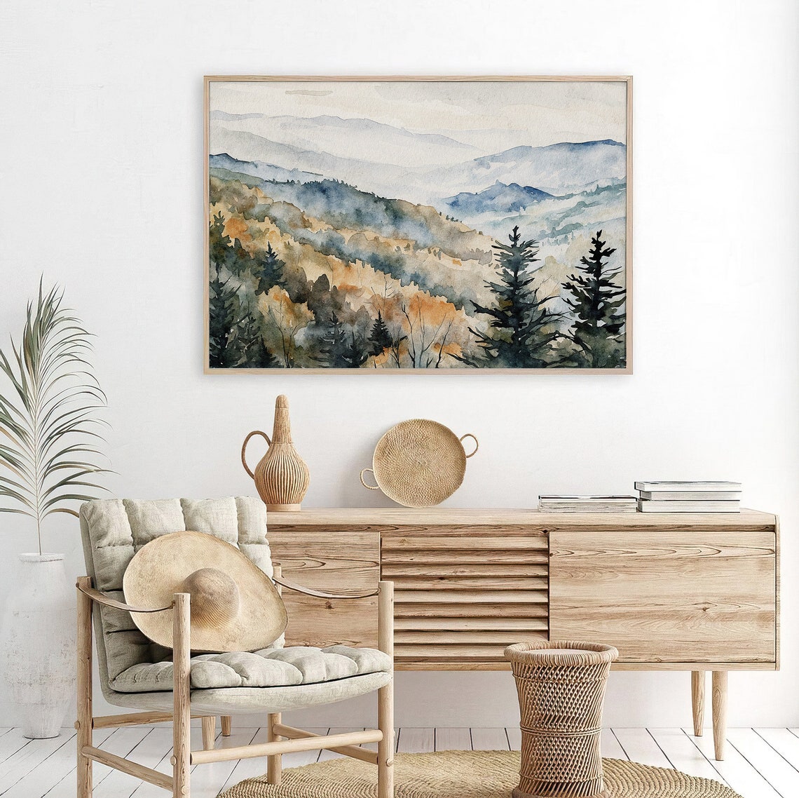 Smoky Mountains Blue Ridge Layered Peaks Mist Watercolor Art Poster - Image 3