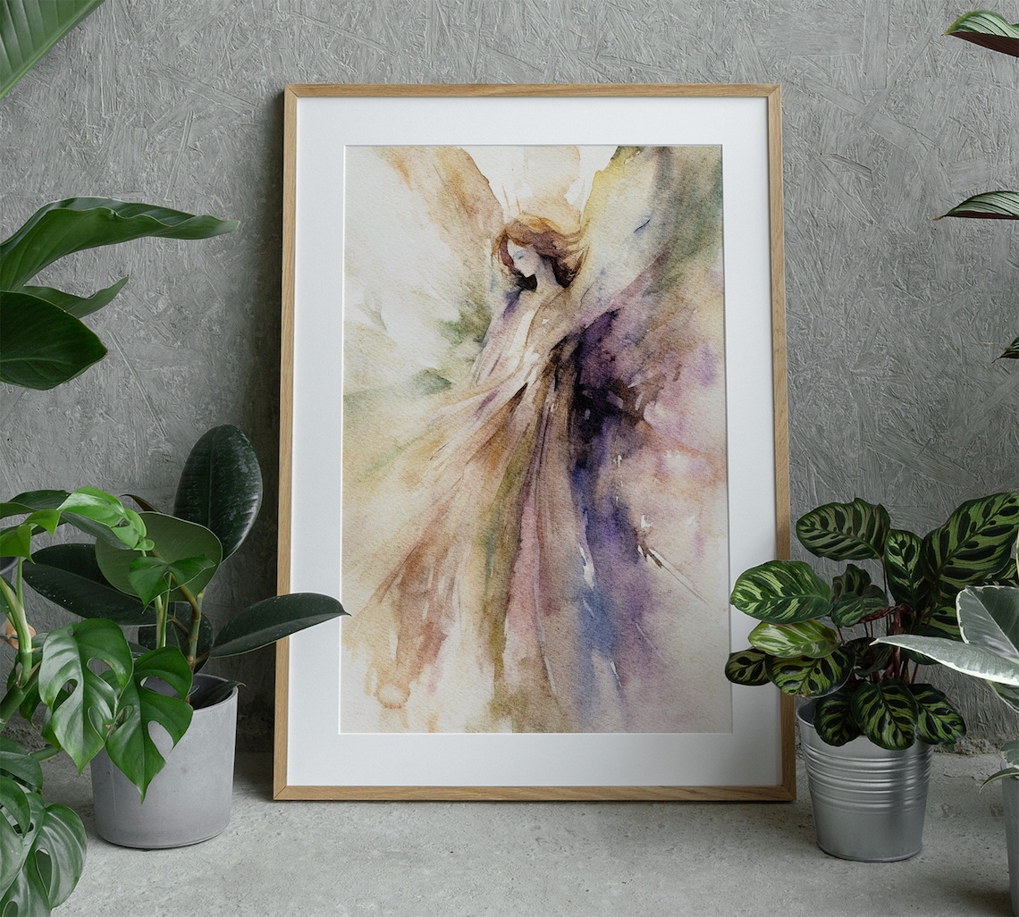 Guardian Angel Watercolor Art Print, Abstract Neutral - Image 5