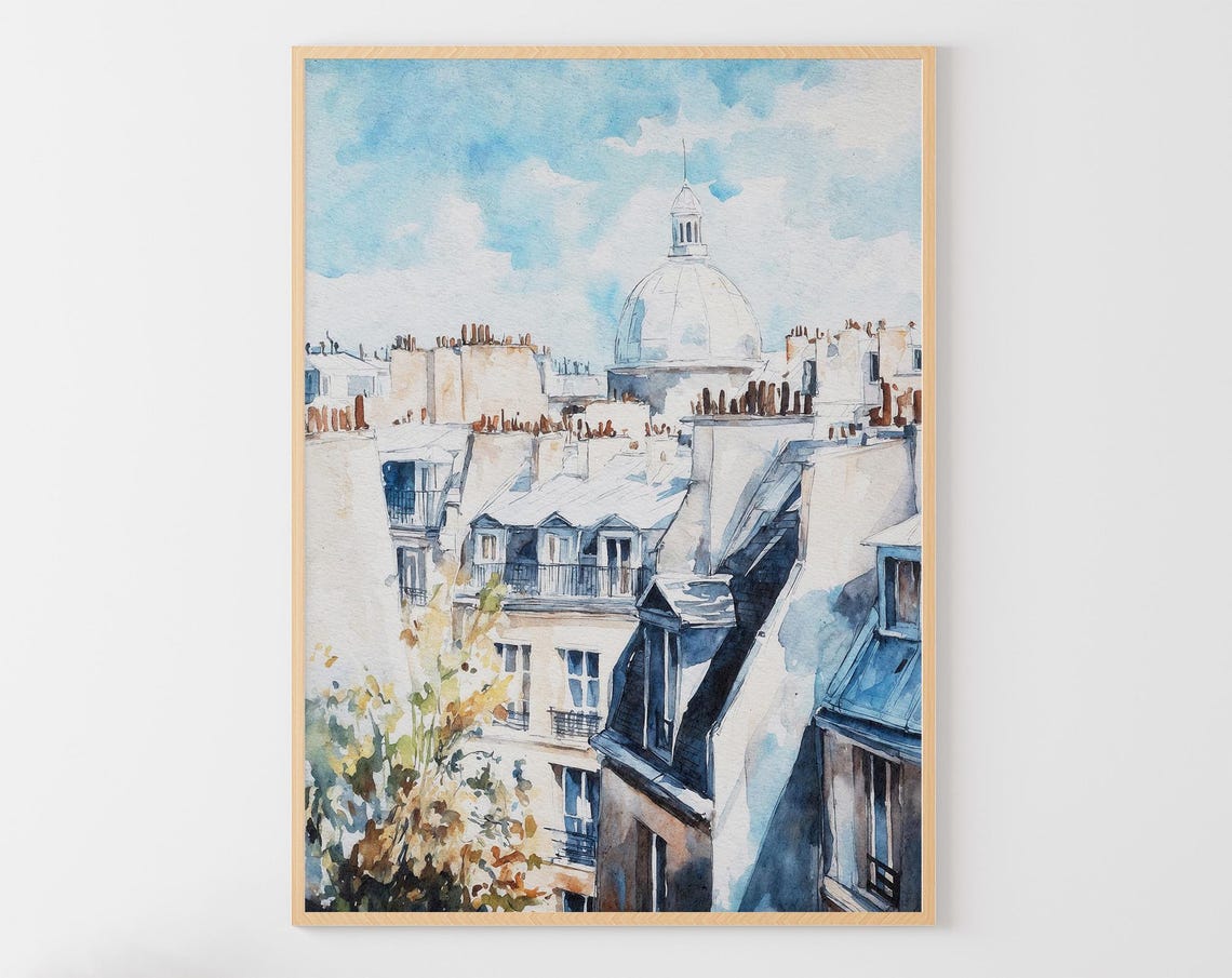 Paris Rooftops Sacre Coeur Dome Montmartre Watercolor Cityscape Poster