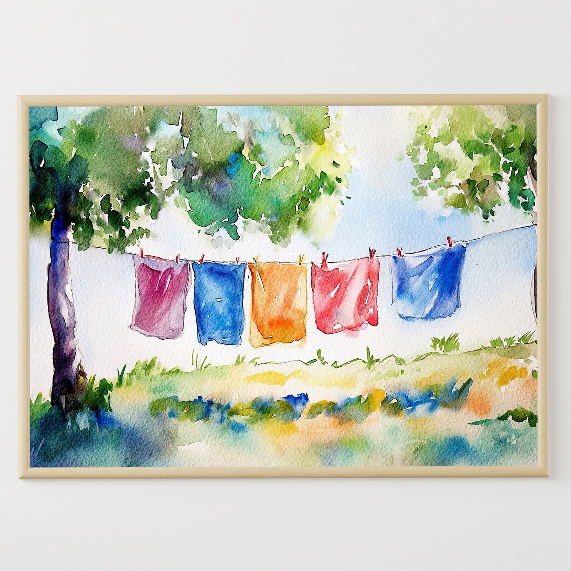 Laundry Day Watercolor Print, Farmhouse Wall Art