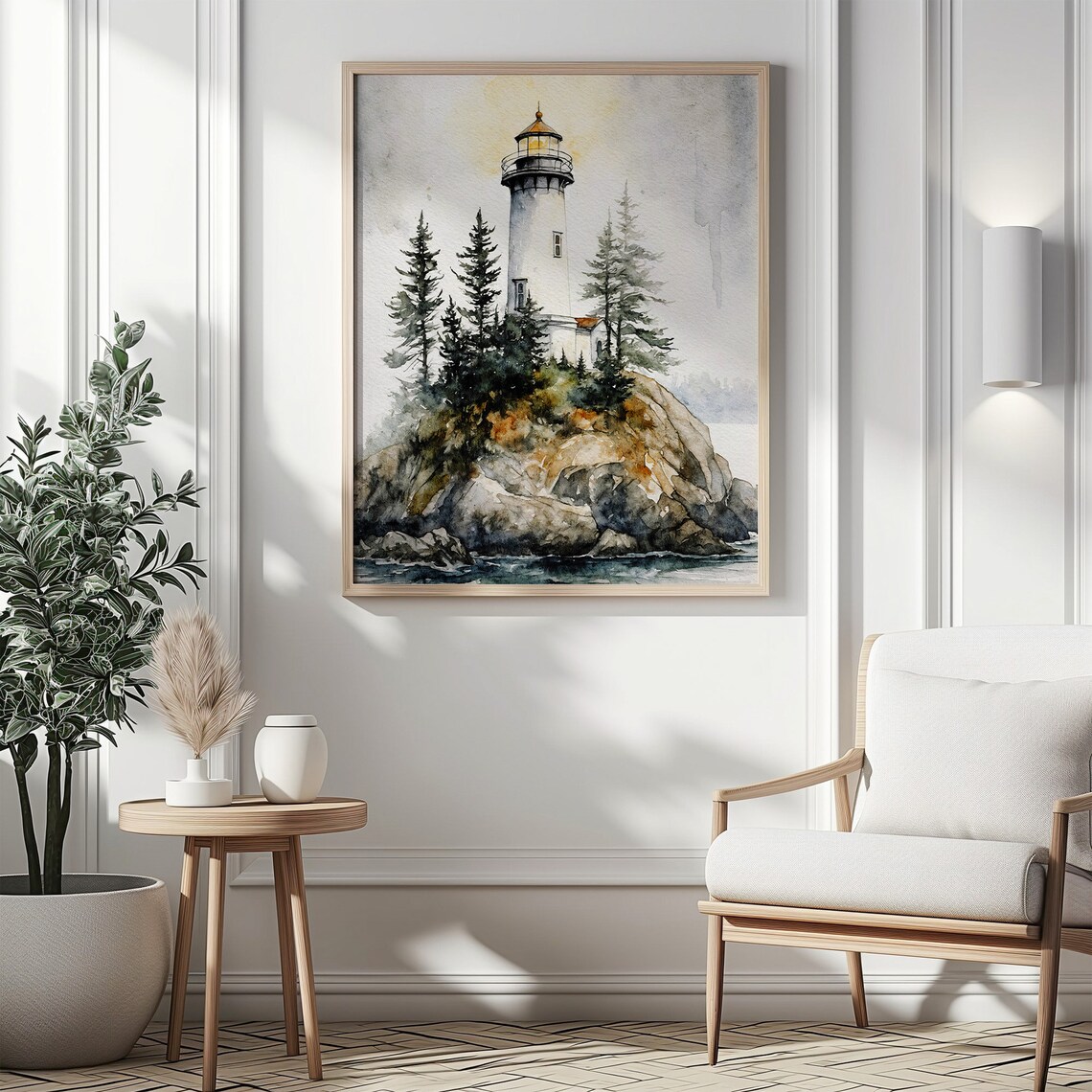 Lighthouse Watercolor Art Print, Great Lake Landscape - Image 5