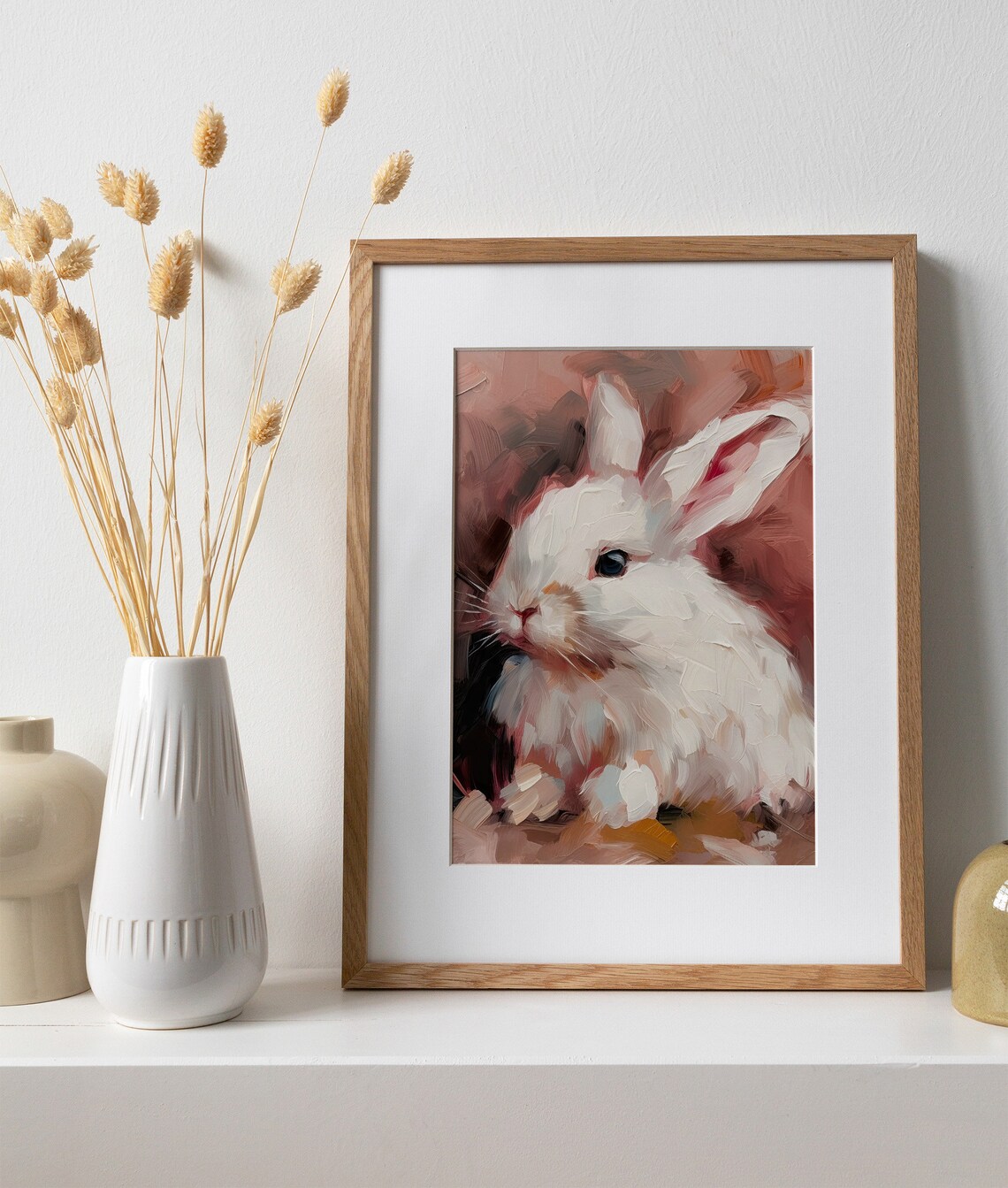 White Bunny Rabbit Impasto Oil Painting Cute Baby Rabbit Animal Art Poster - Image 3