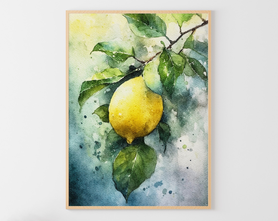 Lemon Tree Watercolor Art Print, Kitchen Wall Art