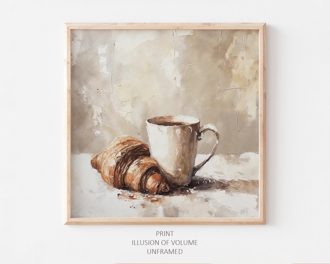 Croissant And Coffee Still Life Poster, Kitchen Decor