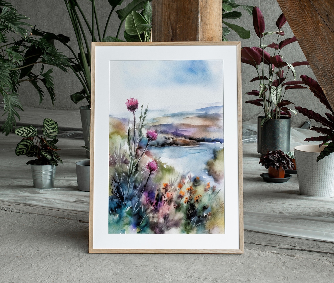 Thistle Watercolor Art Print, Scottish Landscape - Image 3