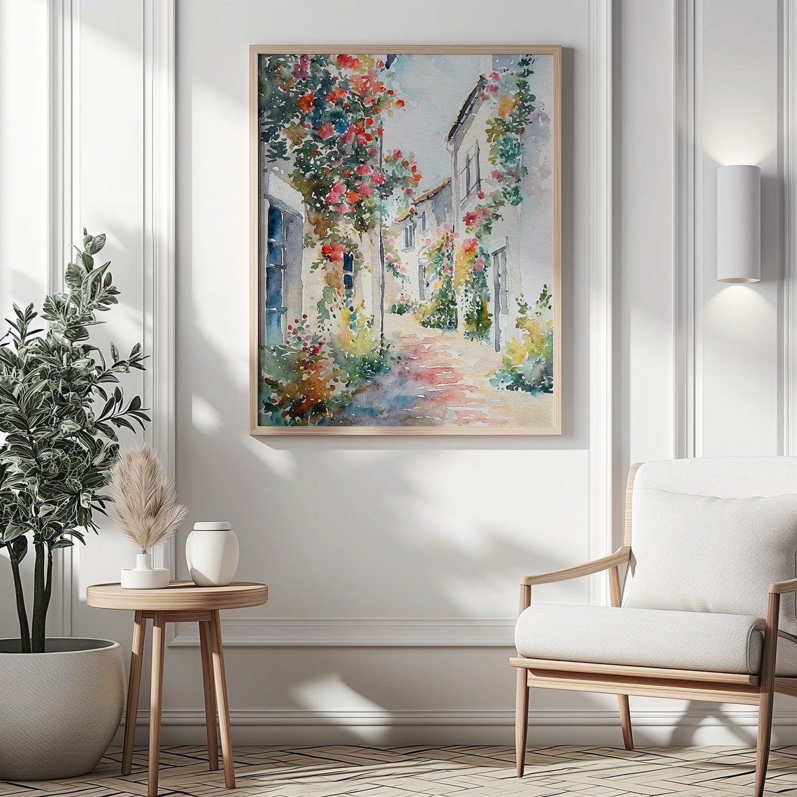 Portofino Cityscape Watercolor Flower Street Painting Coastal Town Art Print Italy Travel Wall Art Mediterranean Poster - Image 2