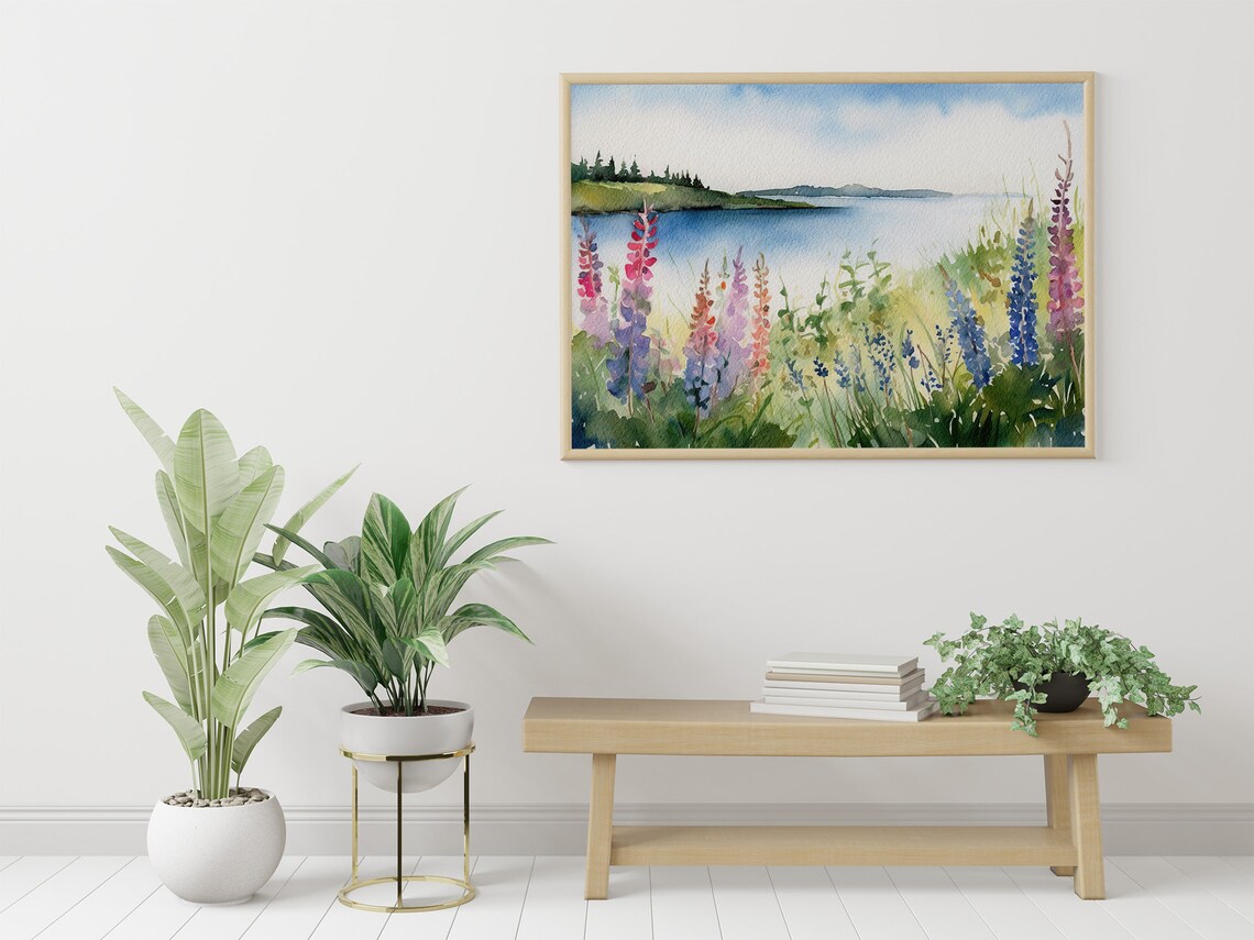 Deer Isle Lupine Meadow Watercolor, Maine Art Print - Image 3