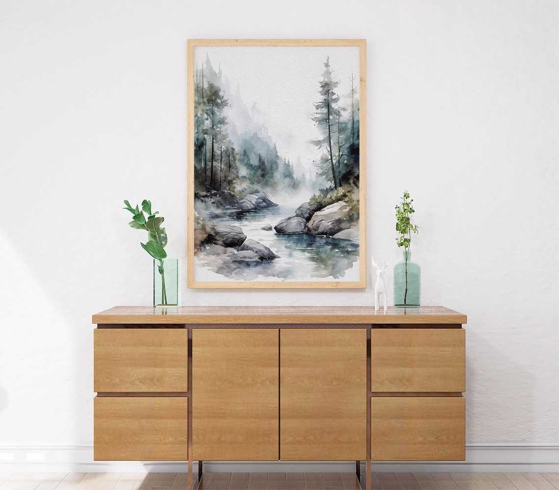 Salmon River Painting Pine Trees Watercolor Print Idaho Forest River Wall Art Mountain River Poster - Image 3