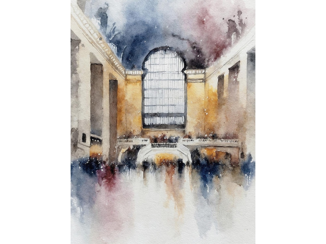 Grand Central Terminal New York Watercolor Main Concourse Travel Poster
