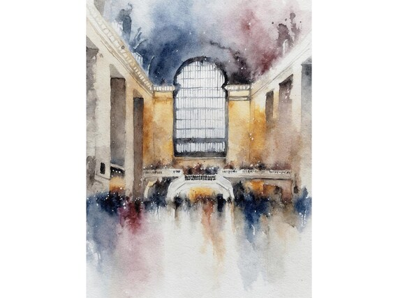 Grand Central Terminal New York Watercolor Main Concourse Travel Poster