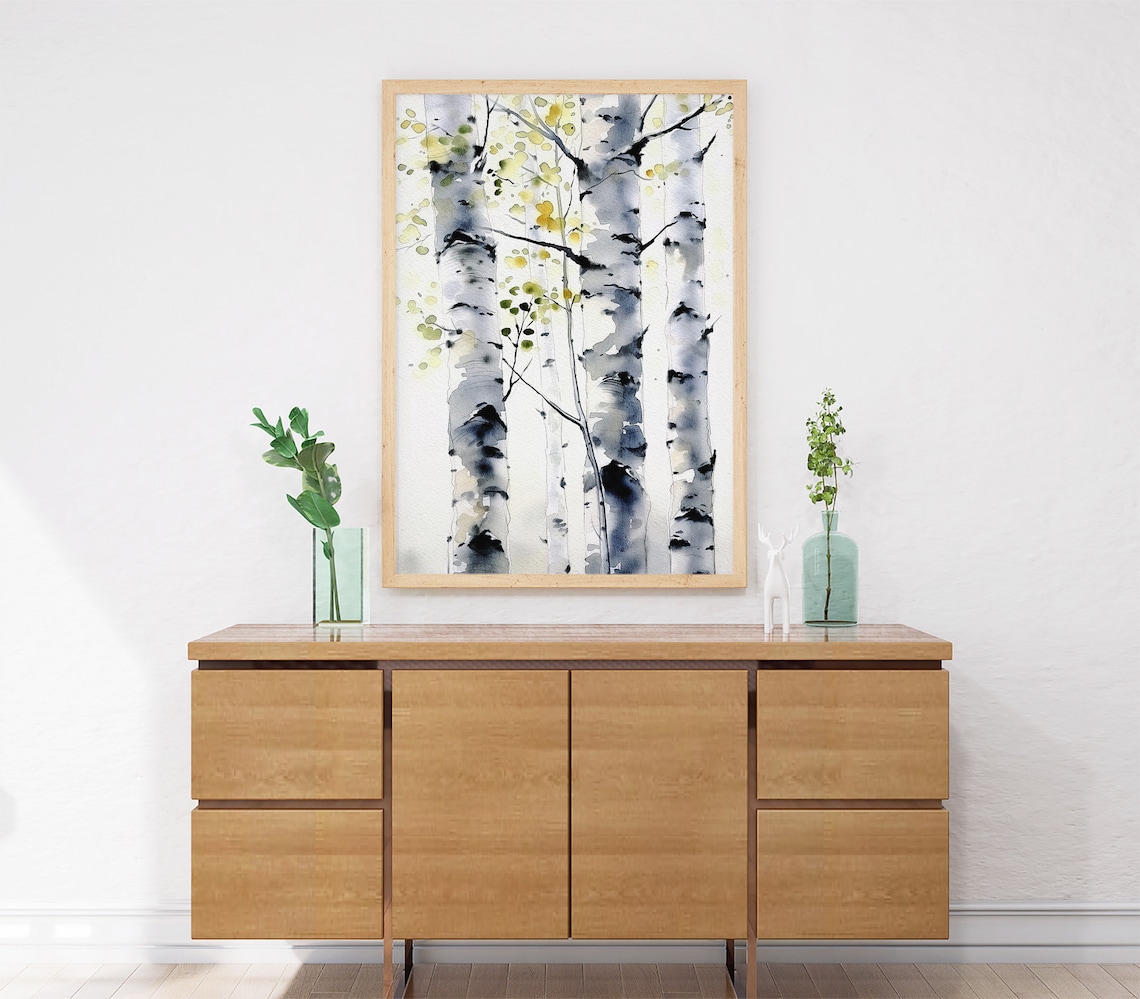 Birch Trees Watercolor Art Print, Spring Birch Grove - Image 2