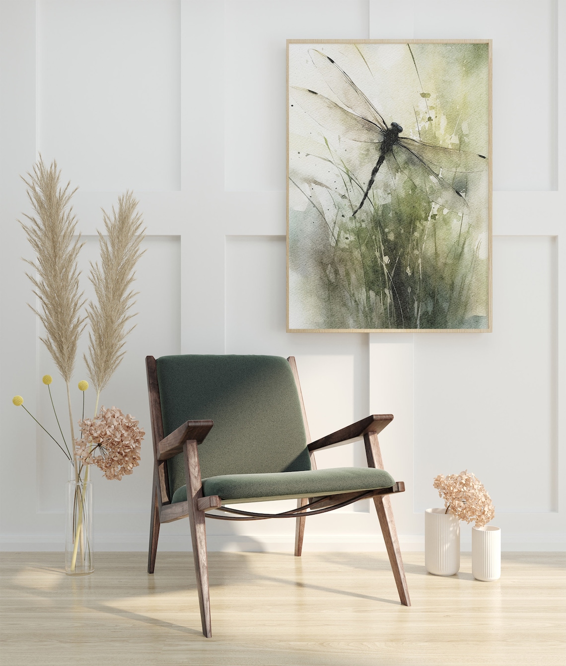 Dragonfly Botanical Watercolor Art Print, Neutral - Image 2