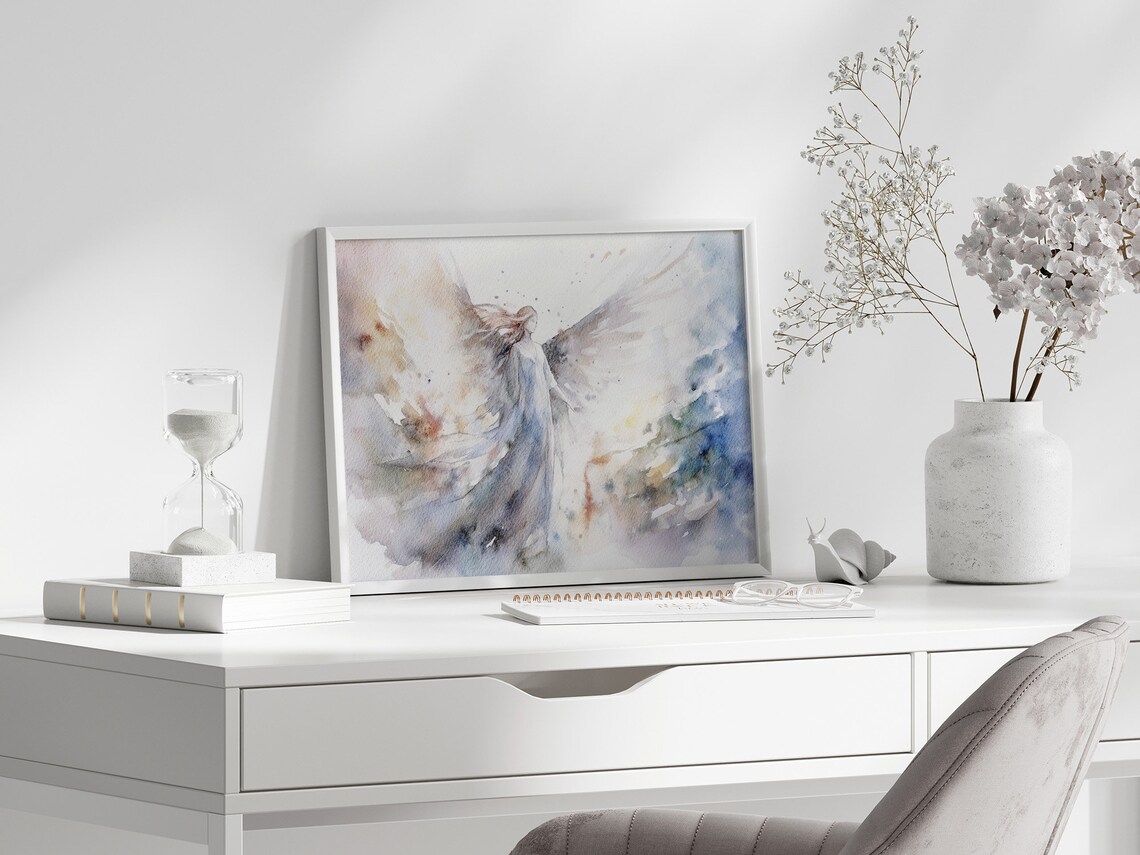 Angel Watercolor Religious Art Print, Abstract Style - Image 2