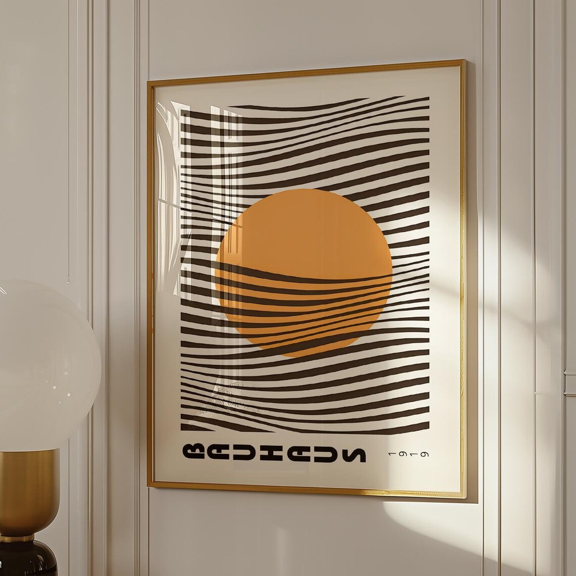 Bauhaus 1919 Orange Sun Black Wavy Line Retro Modern Art Poster