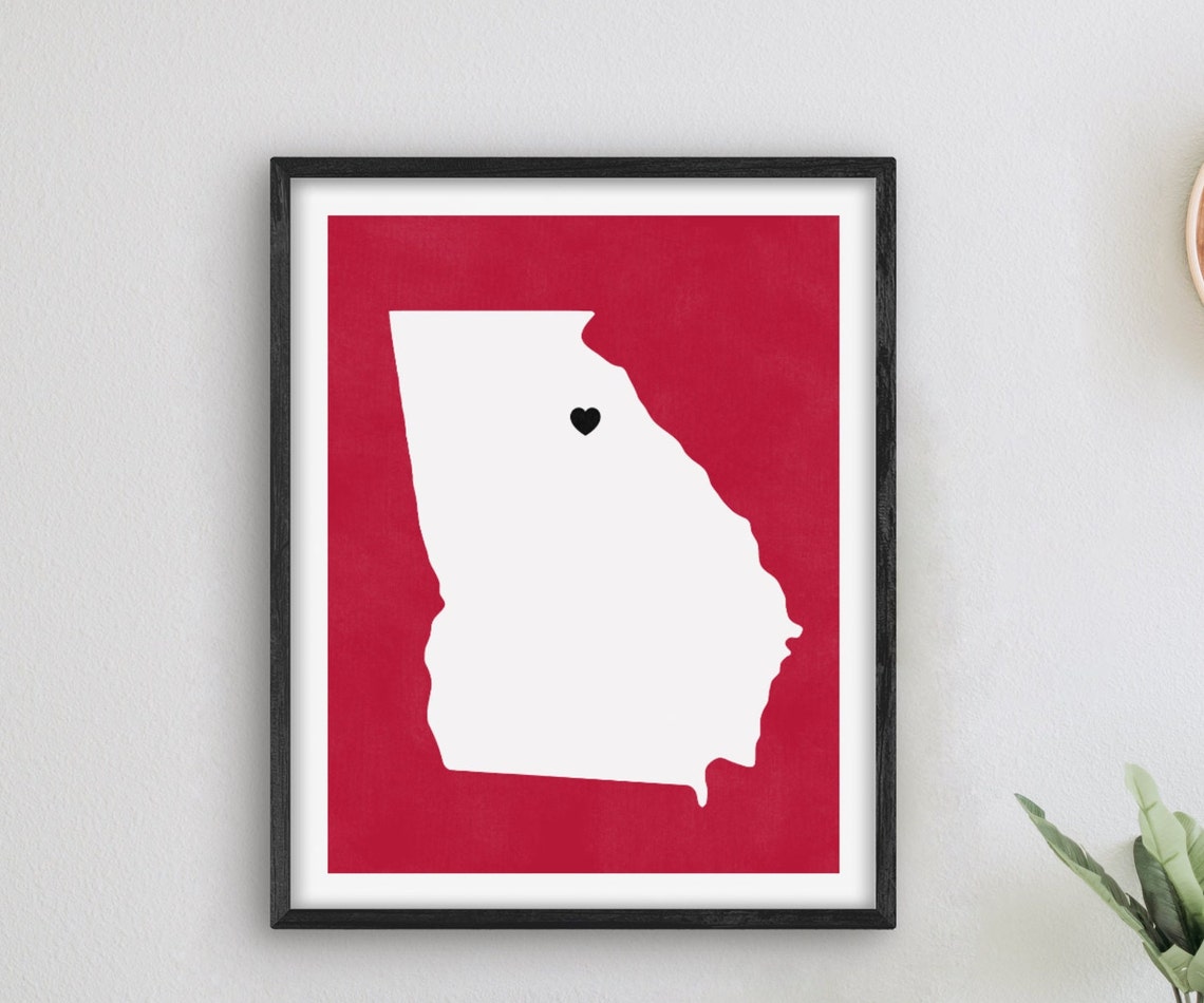 Georgia State Map With Heart Marker Graduation Gift Wall Art
