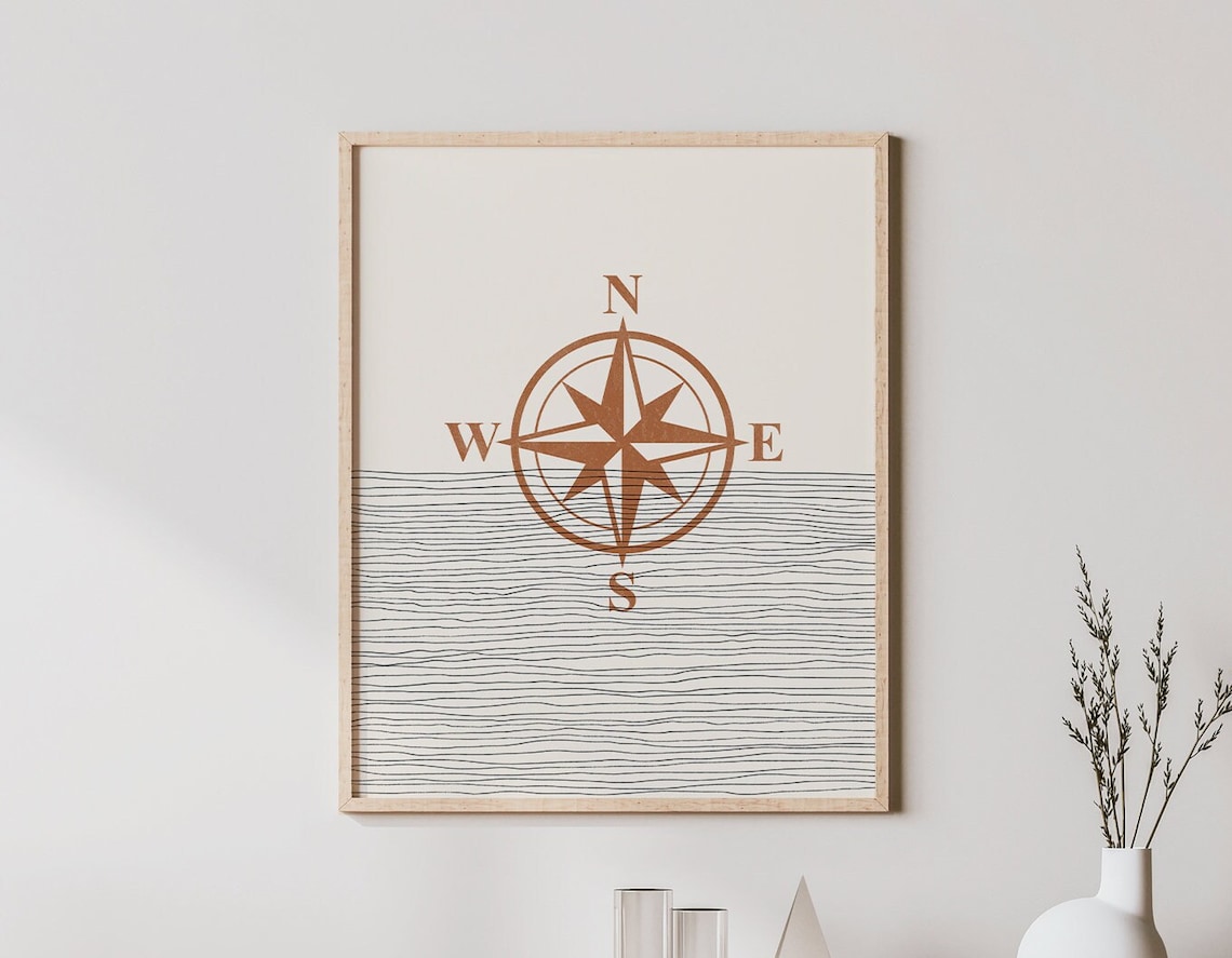 Boho Compass Print, Minimalist Poster Illustration