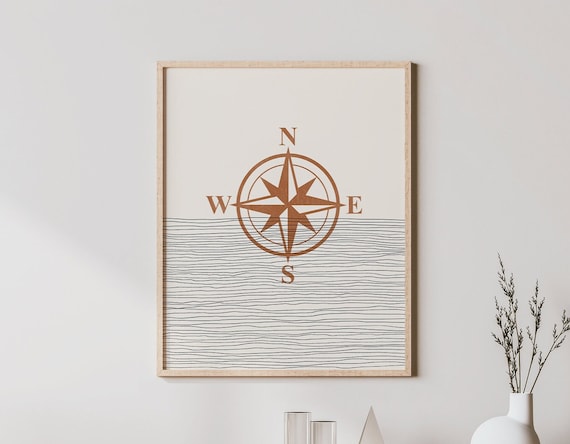 Boho Compass Print, Minimalist Poster Illustration
