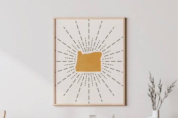 Oregon Boho Wall Art Bohemian Decor Print Abstract Mid Century Modern State Of Sunburst