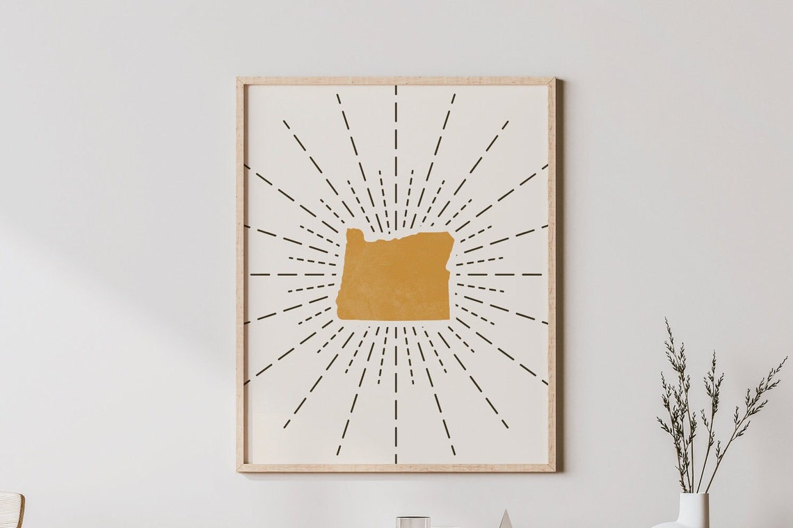 Oregon Boho Wall Art Bohemian Decor Print Abstract Mid Century Modern State Of Sunburst