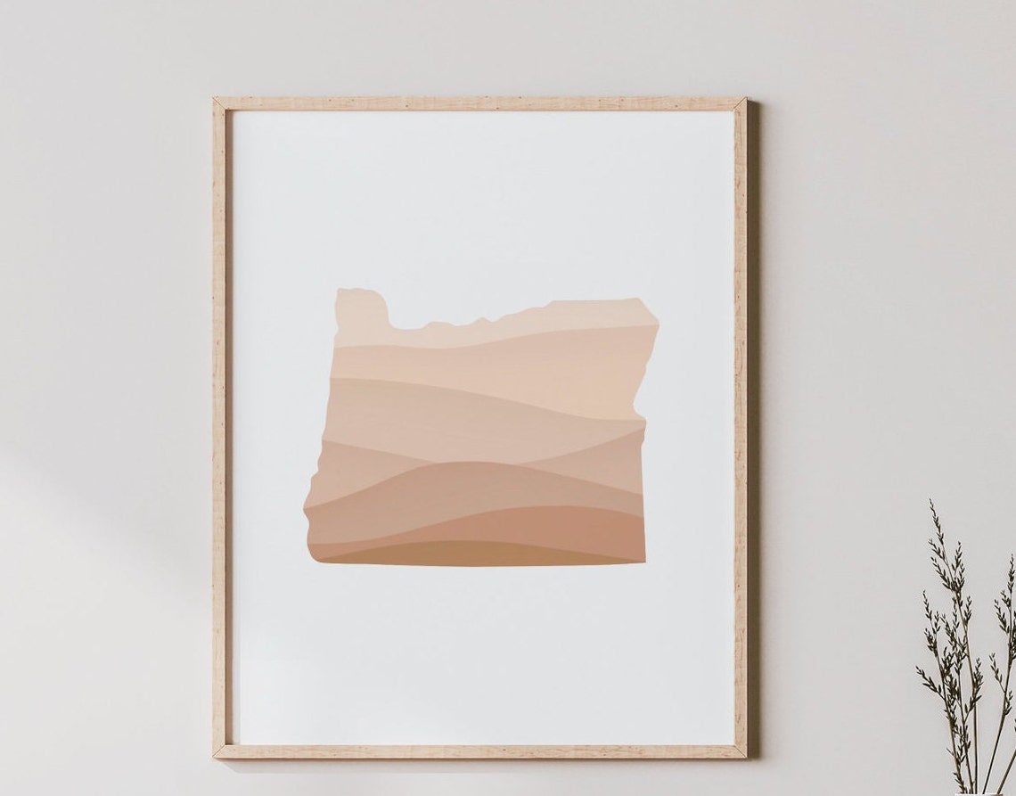 Oregon State Silhouette Beige Waves Minimalist Boho Home Decor Poster