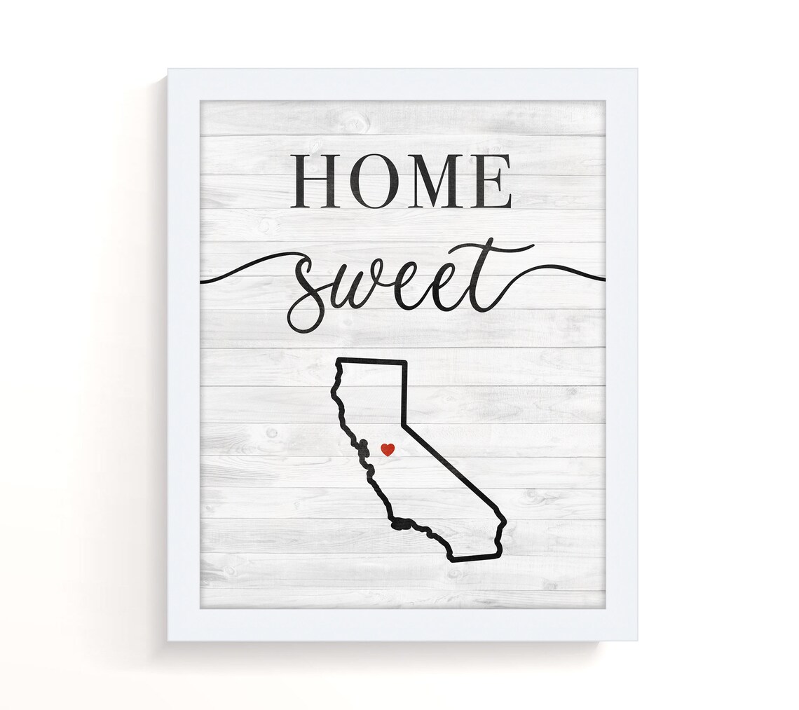 Home Sweet Home California State Outline Heart Farmhouse Wall Art
