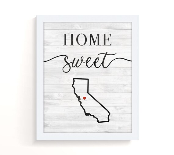 Home Sweet Home California State Outline Heart Farmhouse Wall Art